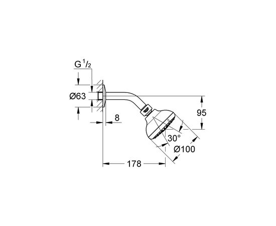 Верхний душ grohe new tempesta 100 iii 26088001 с душевым кронштейном в Актау фото № 2