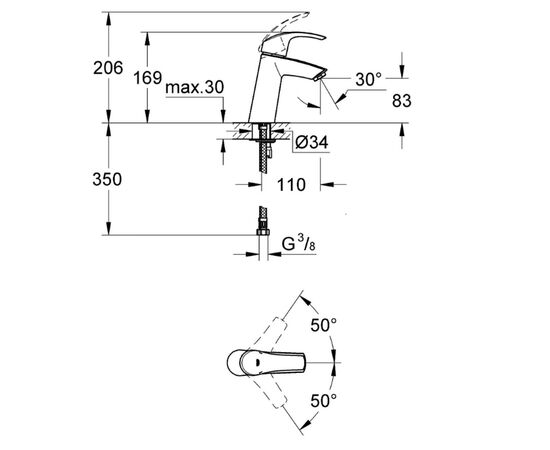 смеситель для раковины grohe eurosmart 23323001 (р высок) цвет хром в Актау фото № 3