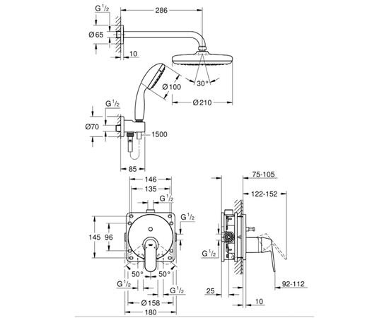Душевая система grohe eurosmart cosmopolitan 25219001 скрытой установки в Актау фото № 2