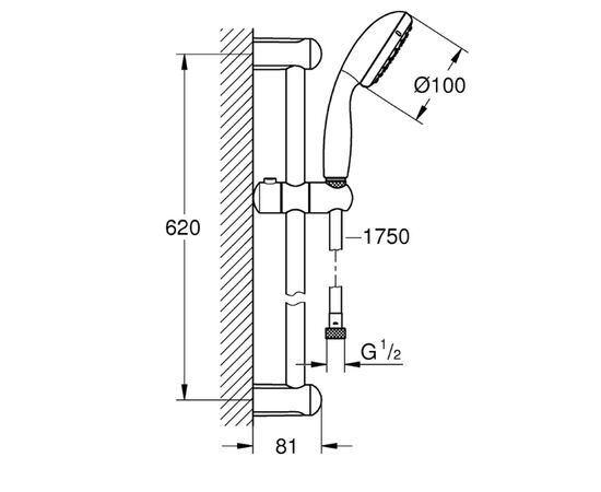 Душевой гарнитур grohe tempesta 100 27794001 new, ручной душ, штанга 600 мм, шланг 1750 мм в Актау фото № 3