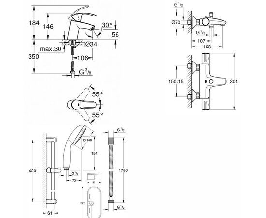 Набор смесителей grohe eurosmart 124422 3в1 в Актау фото № 2