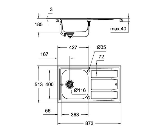 Кухонная мойка grohe k400+ 31568sd0 с корзинчатым вентилем в Актау фото № 3