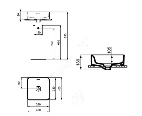 раковина накладная ideal standard strada ii square t296301 40см в Актау фото № 3