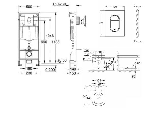 унитаз с инсталляцией grohe euro ceramic 39536000 5в1 в Актау фото № 3