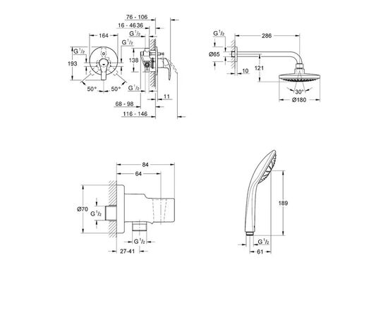 Душевая система grohe eurosmart tempesta 210 124440 встраиваемая в Актау фото № 2