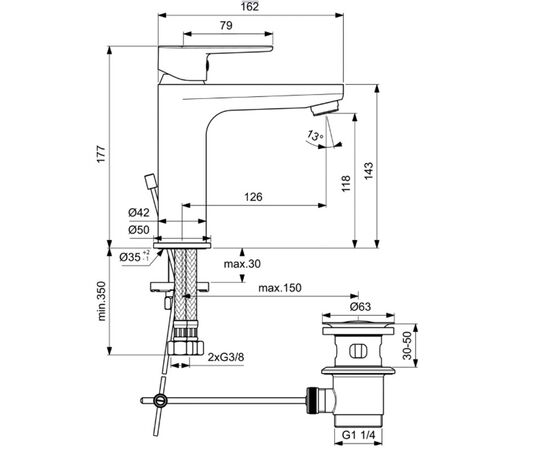 смеситель для раковины ideal standard tyria bc159hs (р) черный/хром в Актау фото № 3