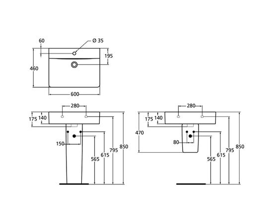 раковина с пьедесталом ideal standard connect cube e794501 60см в Актау фото № 3