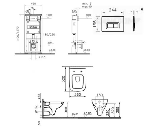 Комплект vitra s20: унитаз 5507b003-0101 с инсталляцией и кнопкой 740-0680 в Актау фото № 2