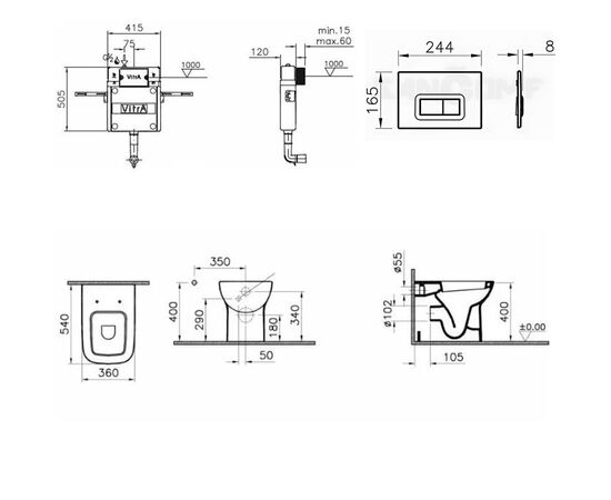 Комплект vitra s20: унитаз 5520b003-0075 с инсталляцией и кнопкой 762-1740-01/77-003-001 в Актау фото № 2