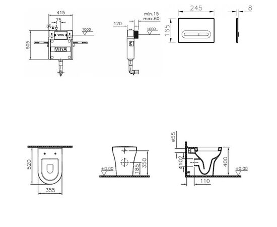 Комплект vitra zentrum: унитаз 5788b003-0075 с инсталляцией и кнопкой 740-0780/94-003-001 в Актау фото № 2