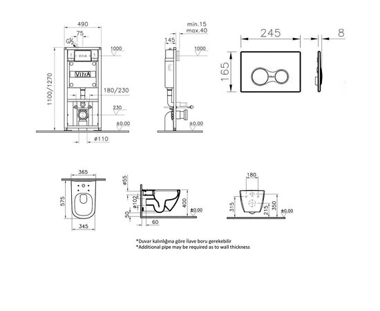 Комплект vitra d-light: унитаз безободковый 5911b003-0075 с инсталляцией и кнопкой в Актау фото № 2
