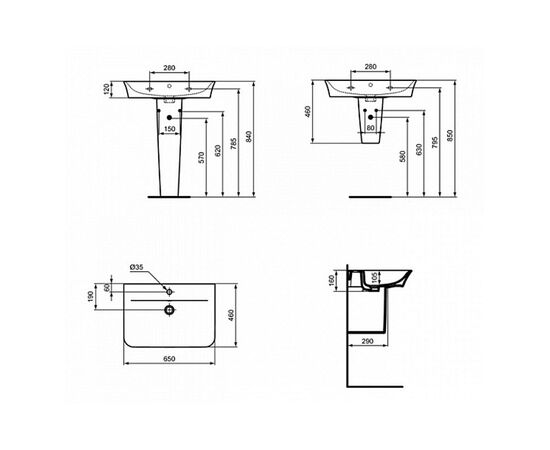 раковина подвесная ideal standard connect air curve e035101 65см на полуножке в Актау фото № 3