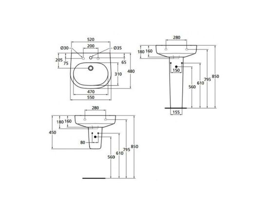 раковина подвесная ideal standard active т088601 55 см на полуножке в Актау фото № 2