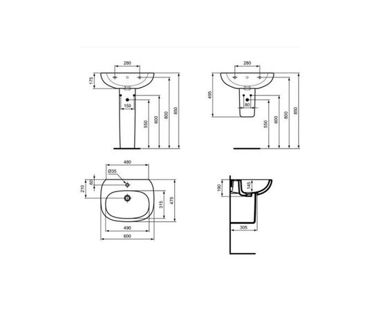 раковина подвесная ideal standard tesi t351401 60см на полуножке в Актау фото № 3