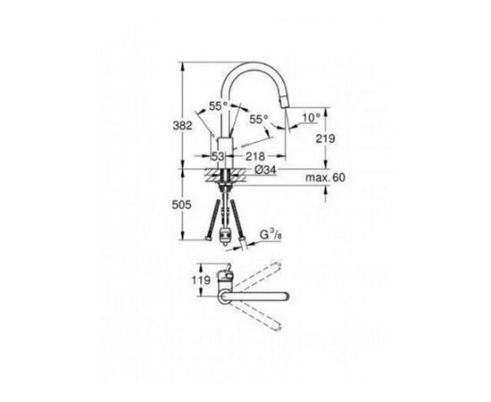 31481000 grohe eurosmart cosmopolitan смеситель однорычажный для мойки, dn 15 (высокий излив) в Актау фото № 2