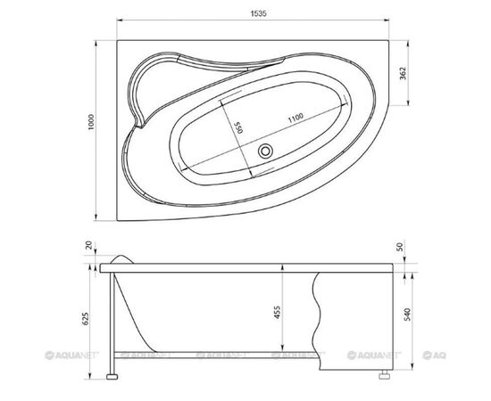 Ванна акриловая aquanet luna 155*100 r  с каркасом в Актау фото № 6