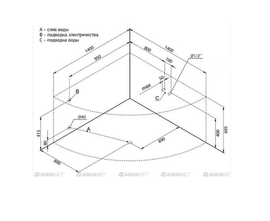 Ванна акриловая aquanet 140x140 palau с каркасом в Актау фото № 4