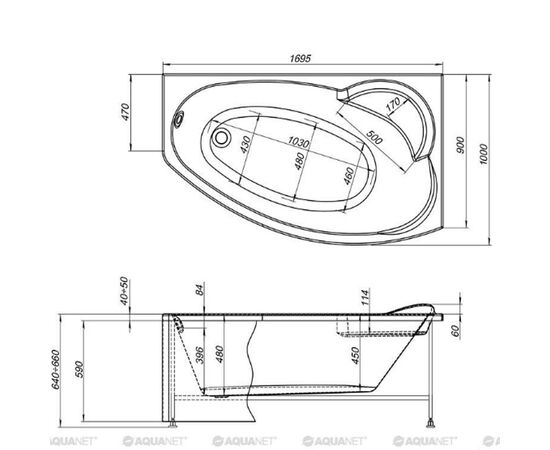 Ванна акриловая aquanet sofia 170*90 r с каркасом в Актау фото № 5