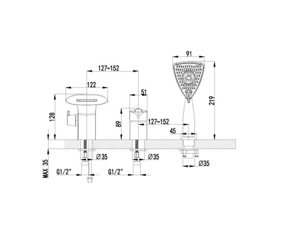 Lm3545c марс смеситель для ванны встраиваемый, на 3 отверстия, с аксессуарами, хром в Актау фото № 2