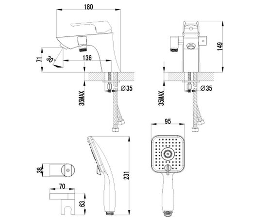 Lm4515c unit смеситель на борт ванны, с коротким изливом, с аксессуарами, хром в Актау фото № 2