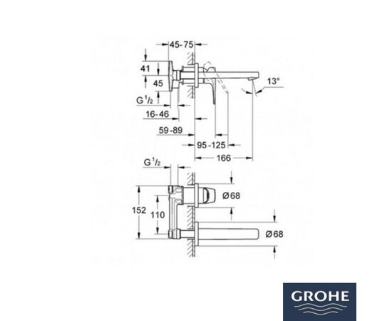 20287000 bauflow ohm смеситель для раковины на 2 отверстия из стены в Актау фото № 2