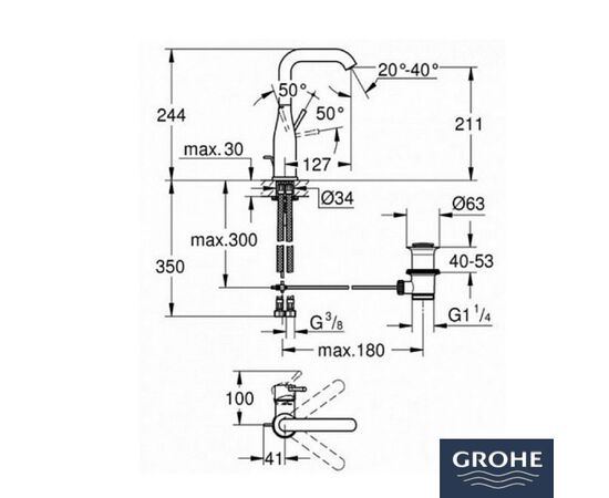 смеситель для раковины grohe essence new 32628001 с высоким изливом в Актау фото № 3