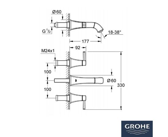 20414ig0 grohe grandera смеситель для умывальника, встраиваемый двухвентильный, встраиваемый механизм, 1/2 в Актау фото № 3