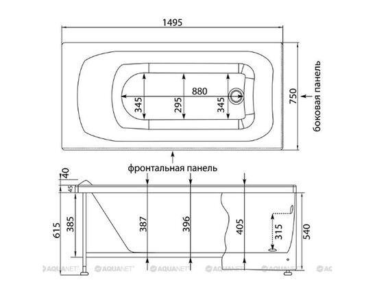 Ванна акриловая aquanet 150x75 rosa в комплекте с каркасом  в Актау фото № 4