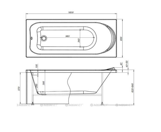 Ванна акриловая aquanet 160x70 nord new с каркасом в Актау фото № 2