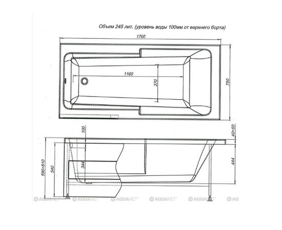 Ванна акриловая aquanet 170x75 taurus в комплекте с каркасом в Актау фото № 7