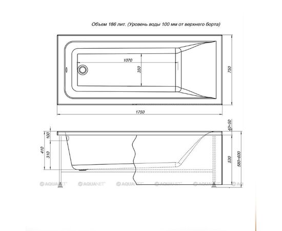 Ванна акриловая aquanet bright 175x75 в комлекте с каркасом в Актау фото № 4