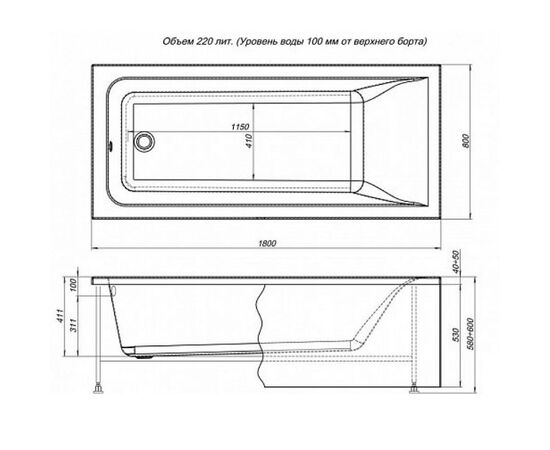 Ванна акриловая aquanet bright 180*80  с каркасом в Актау фото № 4