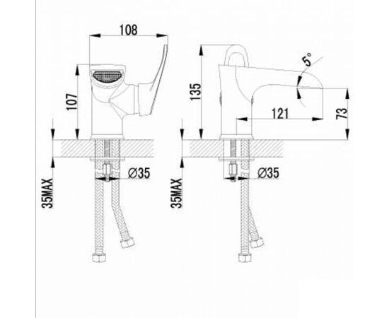 смеситель для умывальника монолитный, каскадный, хром омега lm3146c le mark в Актау фото № 4