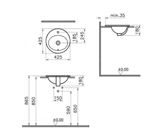 раковина на столешницу vitra s20 5466b003-0001 42.5 см в Актау фото № 3