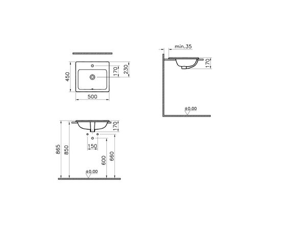 раковина на столешницу vitra s20 5464b003-0001 50 см в Актау фото № 2
