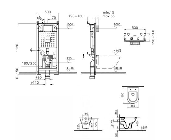 Комплект vitra s50: унитаз 5318b003-0075 с инсталляцией 762-5800-01 и кнопкой 740-0680 в Актау фото № 2