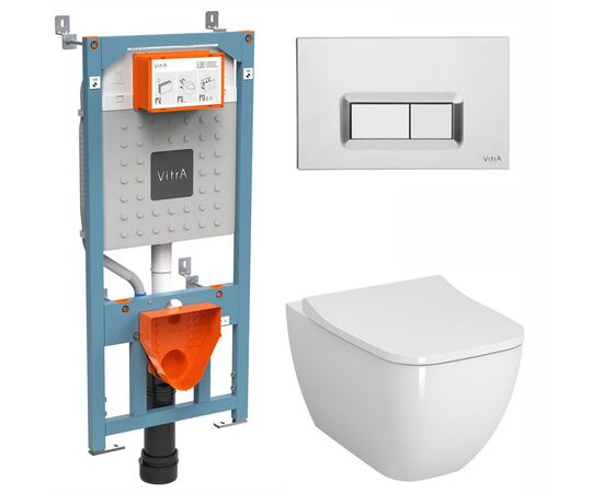 Комплект vitra shift: унитаз безободковый 7742b003-0075 с инсталляцией 762-5800-01 и кнопкой 740-0680 в Актау фото № 1