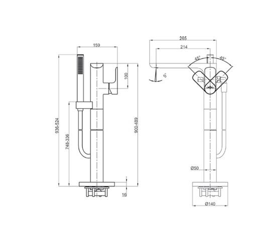 смеситель для ванны напольный villeroy&boch universal tvt00050300061 в Актау фото № 2