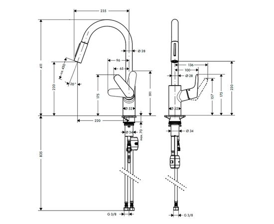 смеситель для кухни hansgrohe focus 31815000 c выдвижным душем в Актау фото № 2