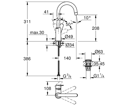 смеситель для раковины grohe bauedge 23911001 в Актау фото № 4
