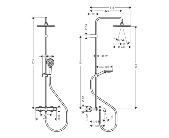 Душевая система hansgrohe vernis blend 26899670 240 черная матовая с термостатом в Актау фото № 6