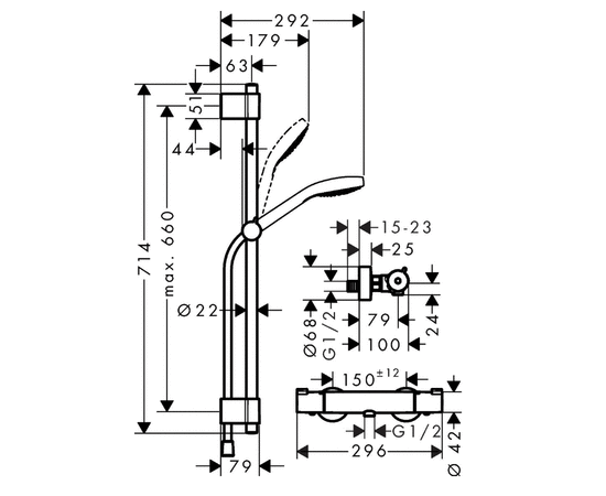 Душевoй гарнитур hansgrohe croma select s 27833400 300 термостат в Актау фото № 2