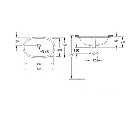 раковина встраиваемая villeroy&boch o.novo 41626001 65х40 см под столешницу в Актау фото № 3