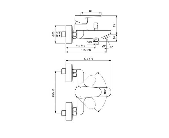 смеситель для ванны ideal standard cerafine o bc500xg черный матовый в Актау фото № 5