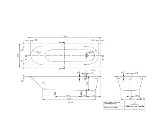Ванна квариловая villeroy&boch 170x75 oberon ubq170obe2v-01 в Актау фото № 3