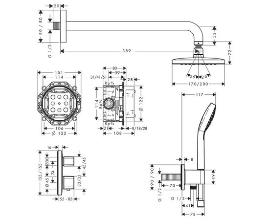 Душевая система hansgrohe croma e 27953000 280 термостат в Актау фото № 2