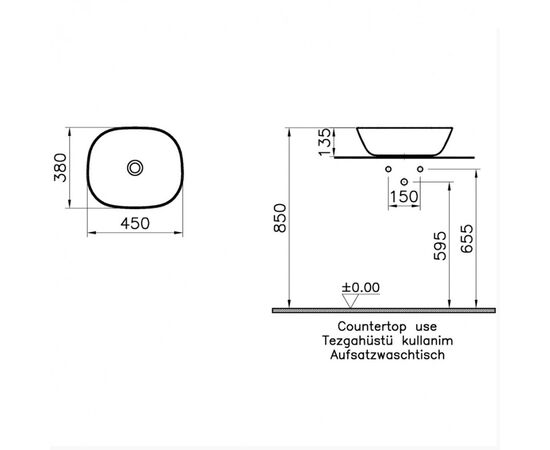 раковина накладная vitra plural 7810b483-0016 45x38 черная в Актау фото № 2