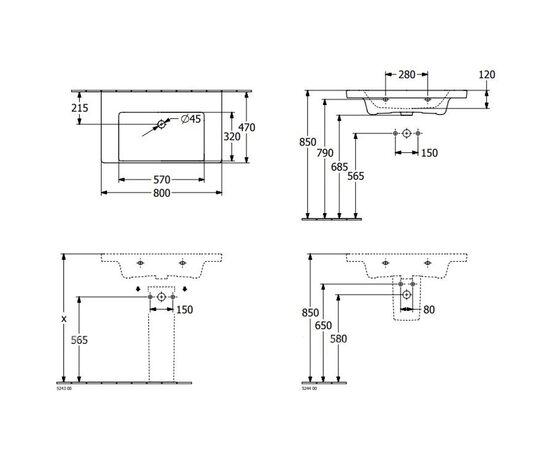 тумба с раковиной 80см villeroy&boch subway 3.0 c574l0vr+4a708301 в Актау фото № 2