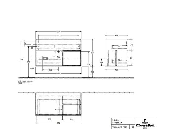 тумба с раковиной 100см villeroy&boch finion g040hfpd+4164a2r1 в Актау фото № 2