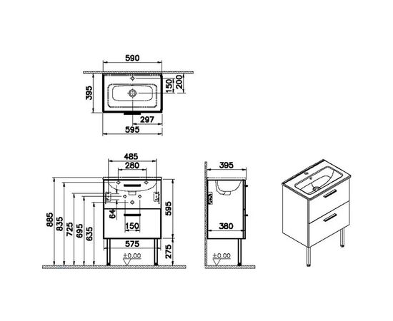 тумба с раковиной 60см vitra mia 66106, белый глянец в Актау фото № 4